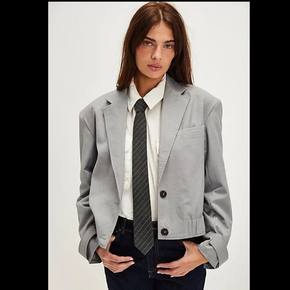 NWT FREE PEOPLE Agnes Solid Blazer Jacket, Heather Grey | Size Small